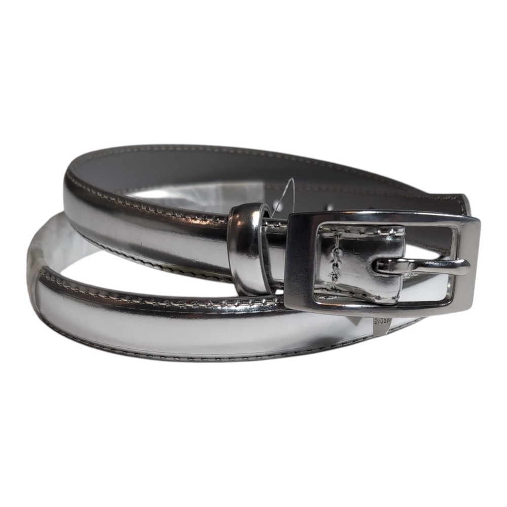 J.Crew Metallic Leather Skinny Belt Women XS Silver NEW BM913 Italian Leather